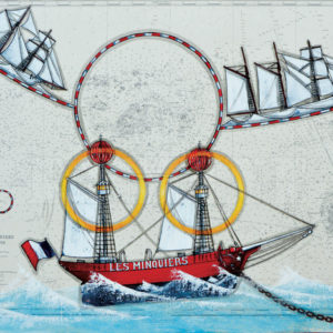 Le bateau feu des Minquiers, acrylique sur carte marine, 73 x 100 cm